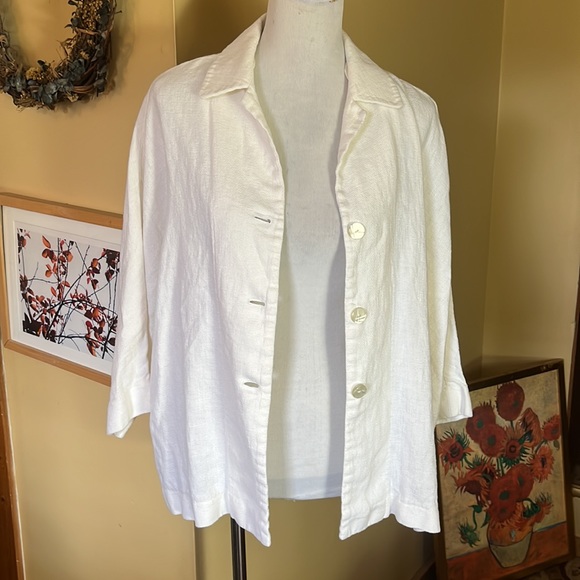 ELLEN TRACY Size 10 Buttonfront Soft Relaxed Blazer 100% Linen LagenLook casual - Picture 3 of 13